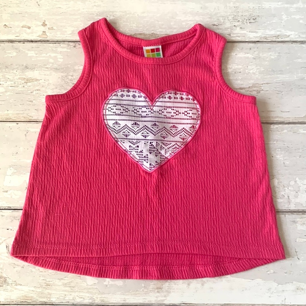 Girls 3T Pink Tank Top Lace Heart Design Sleeveless Shirt Toddler Kids Healthtex